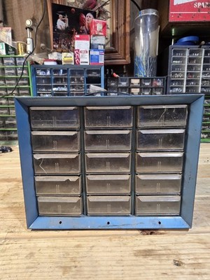 Akro-Mils Blue Metal 15-Drawer Storage Organizer Cabinet, Small Parts