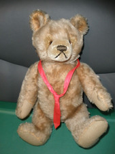 13" Steiff Light Brown Bear Plush with Red Tie  Ear Pin T70 