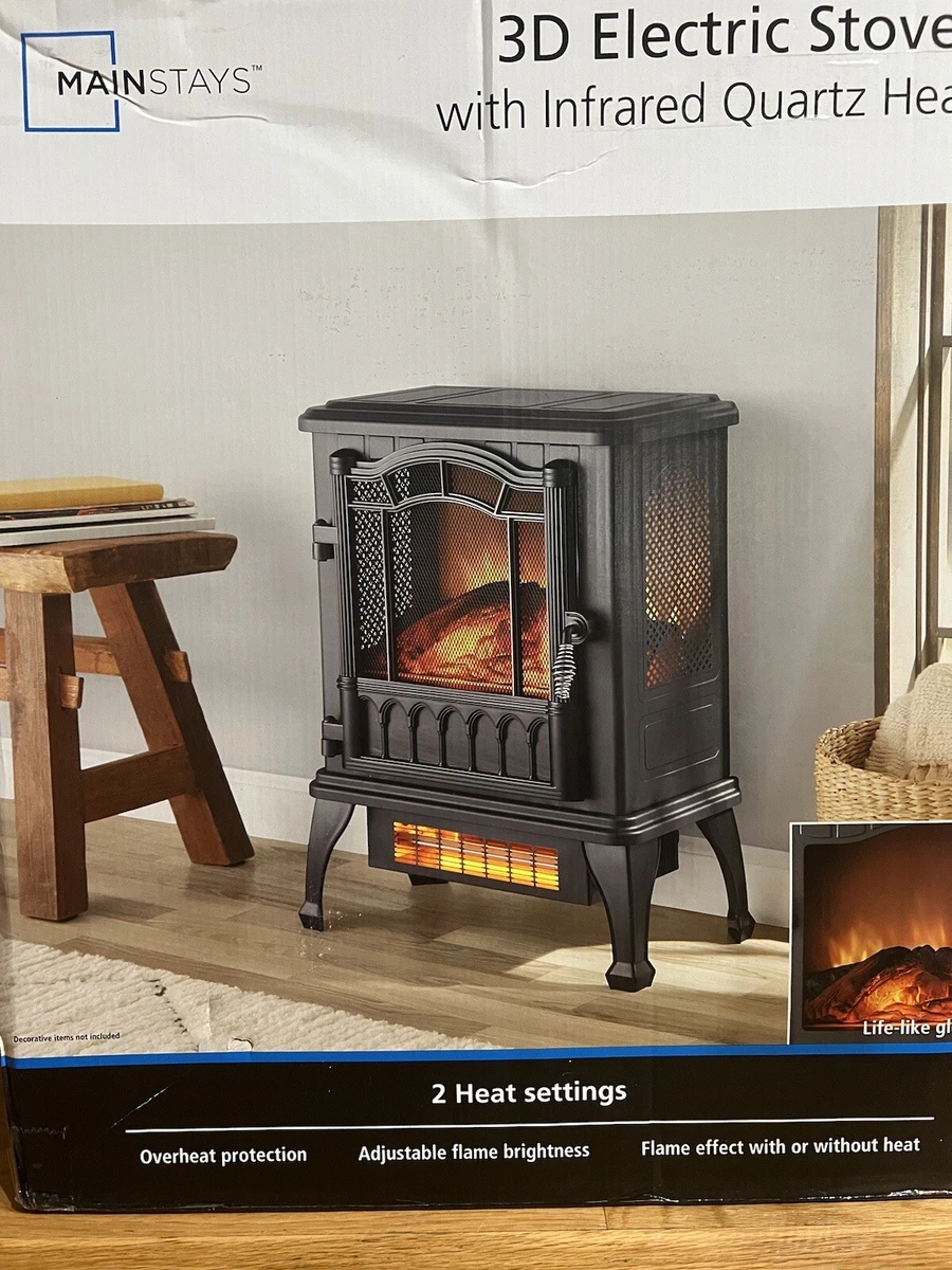 mainstays black 1500 w 2 - setting 3D Electric Stove Heater with Life-like  Fla | eBay