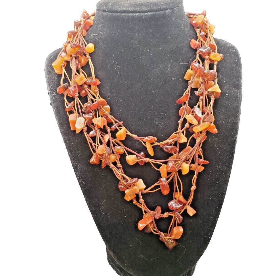 Increíble collar gargantilla vintage de ámbar y piedra de 5 hilos brilla 16" Foto 2 de 4