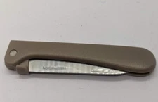 Haidragon Stainless Steel Folding Pocket Fruit Knife Plain Edge Tan Vinyl Handle