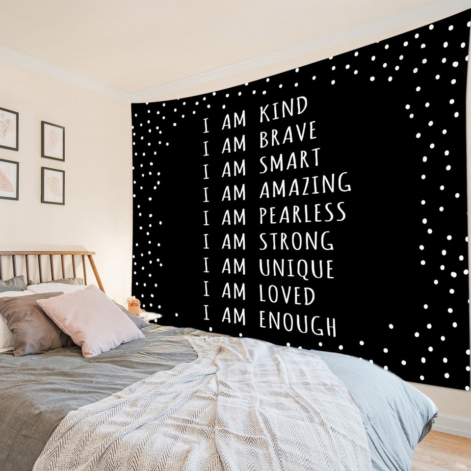 Inspirational Quotes on Black and White Tapestry for Bedroom Living