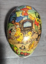 READ Vintage 6" German Paper Mache Easter Egg Candy Holder Rooster Frog Nestler