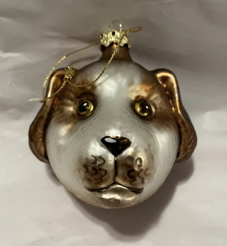 GLASS PUPPY DOG HEAD CHRISTMAS TREE ORNAMENT