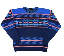 80s Demetre Sweater Acrylic Wool Patterned Ski Crewneck Medium Blue Vintage