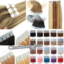 Seamless Tape In Remy Indian Human Hair Extensions Skin Wefts Balayage Blonde