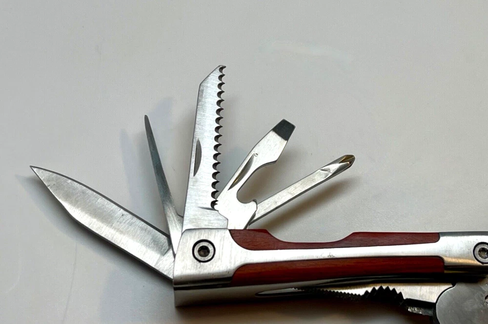 Multi Tool and Folding Knife Set - Stainless Steel Blades w/Wood Handle Inlays