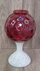 Vintage Fenton Glass Cranberry Dot Optic Milk Glass Base Vase 8 1/2” With Label