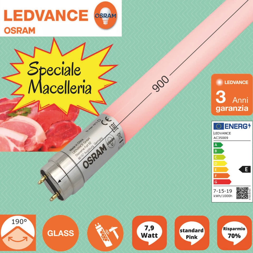 OSRAM Tubo led LEDVANCE 90,120,150 T8-G13 per carne Macelleria Meat Pink Rosa - Immagine 3 di 4
