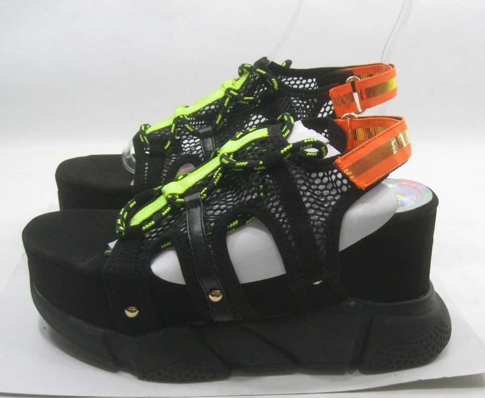 LILIANA SANDALIA NEGRA VERDE NARANJA 4" PLATAFORMA PUNTA ABIERTA MUJER Talla 7 Foto 4 de 4