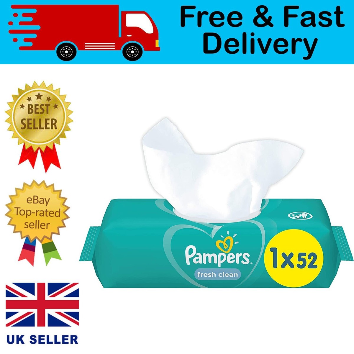 Pampers Fresh Clean Baby Wipes (52 Wipes)