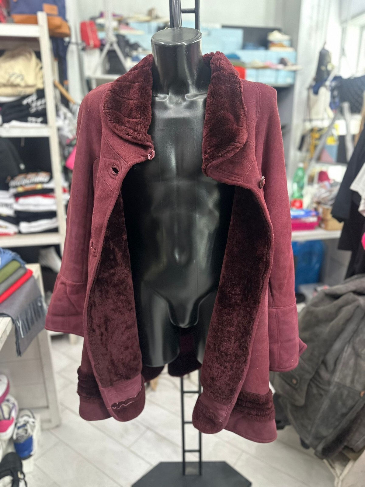 Shearling Real Leather Jacket Women's Size L Magenta LLV628 Vintage