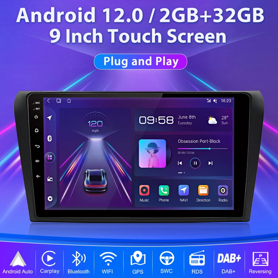 Android 14 2+64G Carplay para Mazda 3 2004-2009 radio estéreo de coche GPS navegación SWC RDS Foto 3 de 4