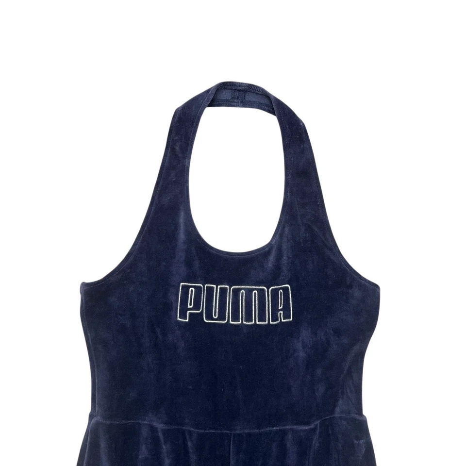 Puma Womens Icons 2.0 Velvet Halter Flare Leg Jumpsuit Navy XS Sporty Spice Y2K - image 3 of 4
