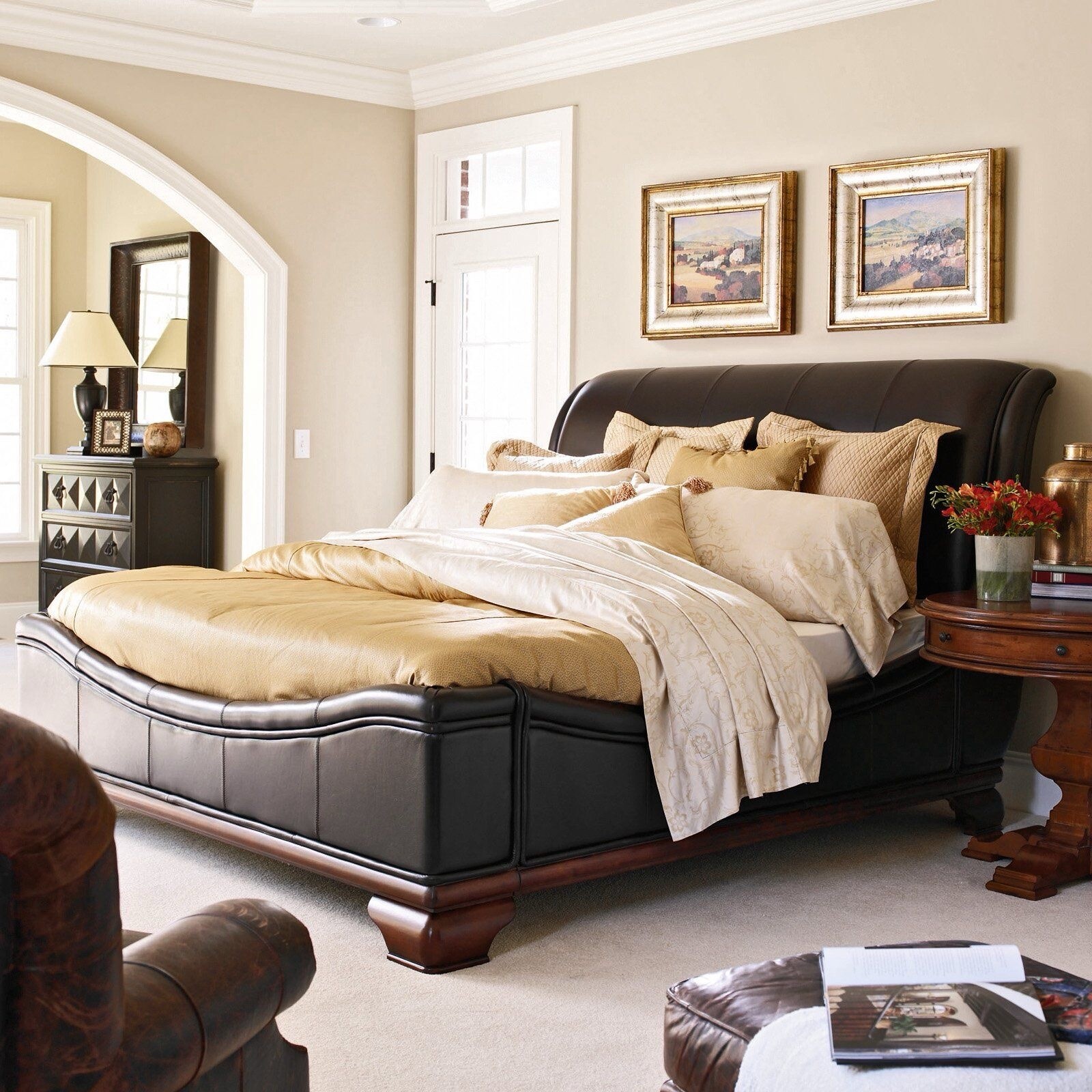 Stanley Carriage House Leather Sleigh Bed, Queen