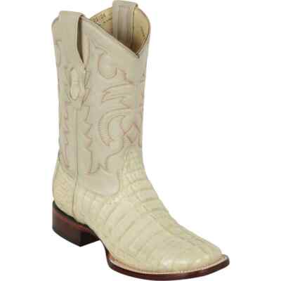 LOS ALTOS WINTER WHITE GENUINE CROCODILE CAIMAN TAIL SQUARE TOE BOOT D 8220104
