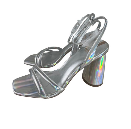 Sam Edelman Womens Kia Block Heel Sandals Soft Silver Leather Size 7W - Picture 6 of 14