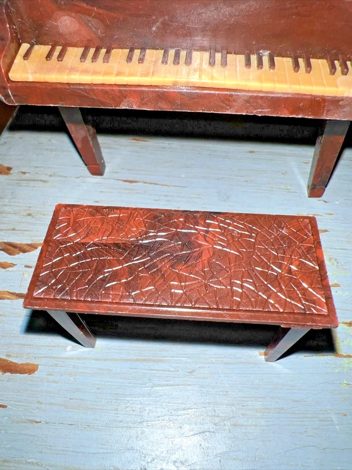 Renewal Grand钢琴带Bench老式娃娃屋家具微型大理石纹外观 — 第 2/4 张图片