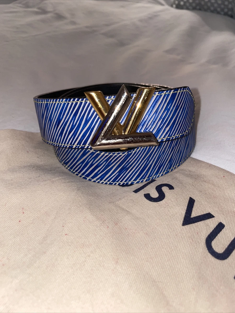 white and blue louis vuittons belt