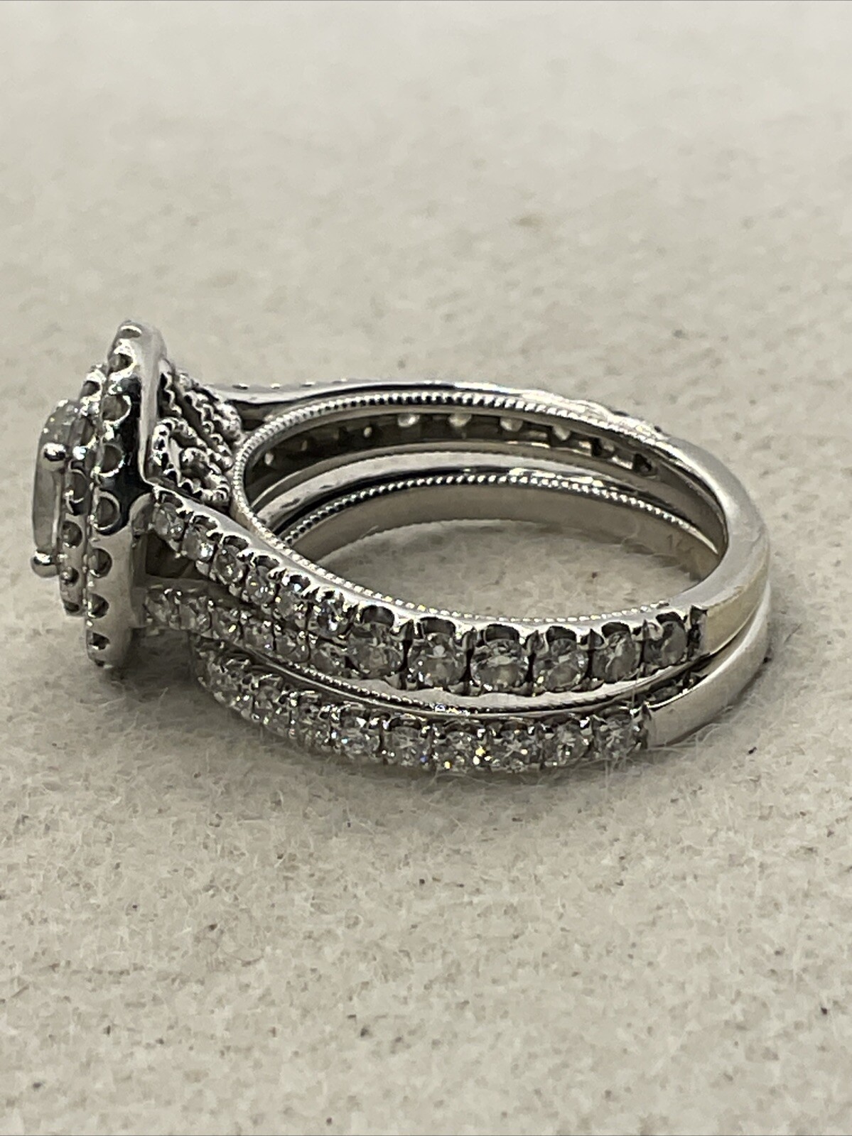IMPRESSIVE Solid 14K White Gold Oval Diamond w/Ac… - image 3