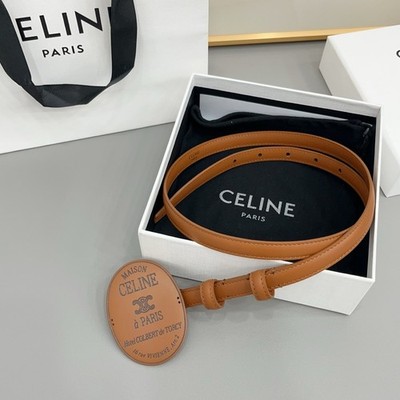 CELINE Women's Tan Brown Thin Belt Maison Paris Oval Statement Buckle.