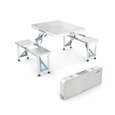 4FT Folding Picnic Table W/ Seats Umbrella Hole Lightweight For Camping Outdoor