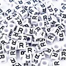 500Pcs White Square Letter Beads R 6X6Mm Individual Cube Alphabet Beads for Frie