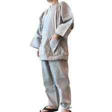 Kyoto Kimono Yuzen Samue Men's Cotton-Linen Kimono Set with Elastic Waistband