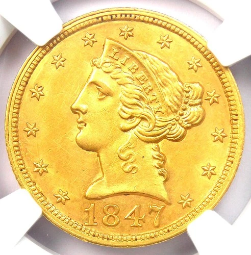 1847 Liberty Gold Half Eagle $5 Coin. Certified NGC Uncirculated Detail (UNC MS)