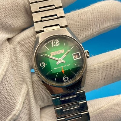 1970 Vintage YOKO Unisex Watch Hand Wind Sub Second Orange Swiss Made Green Dial