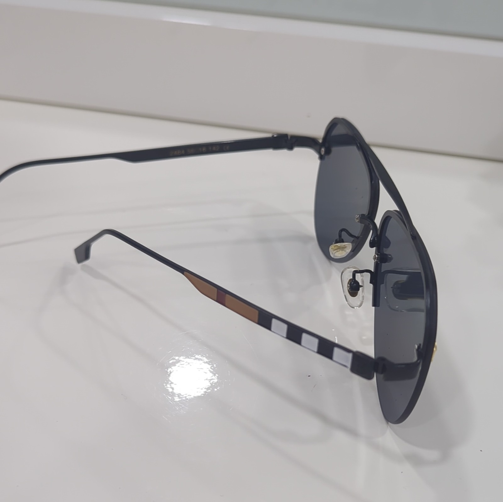 Burberry  2484 Aviator Sunglasses Black Metal Frame Gray Tinted Lenses Logo Stri