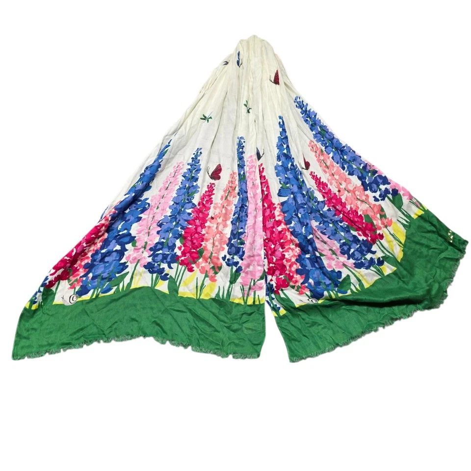 Kate Spade New York Bufanda Floral Mariposa Lupino Azul Rosa Verde Viscosa Foto 4 de 4