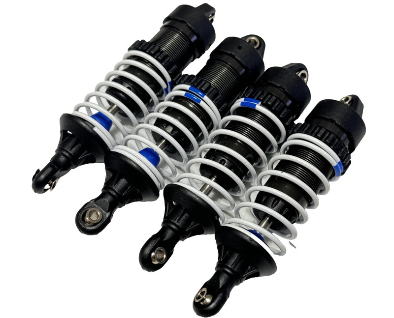 Fits Traxxas 64077-3 XO-1 - SHOCKS, gtr Front and Rear aluminum 1.6 rate blue