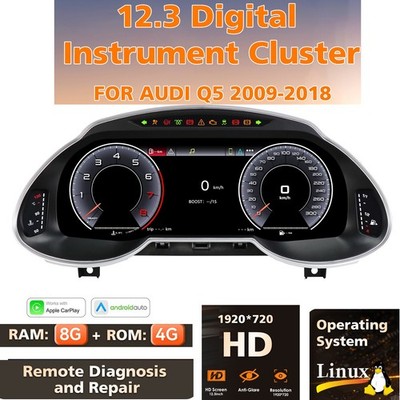 12.3'' LCD Digital Instrument Cluster Speedometer For AUDI Q5 2009-2018 CarPlay
