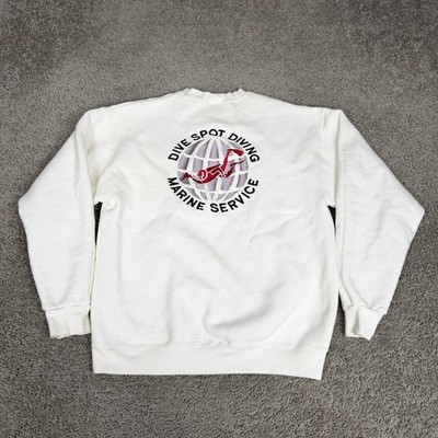 Lee Sweatshirt Mens Medium White Dive Spot Diving Marine Service Fleece Graphic