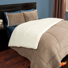 Full/Queen Oversized Fleece Reversible Comforter Set - 3 Pieces, Taupe