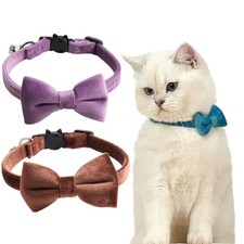 2 Pack Breakaway Cat Collars with Bell and Bowtie Comfortable Velvet Cat Coll...