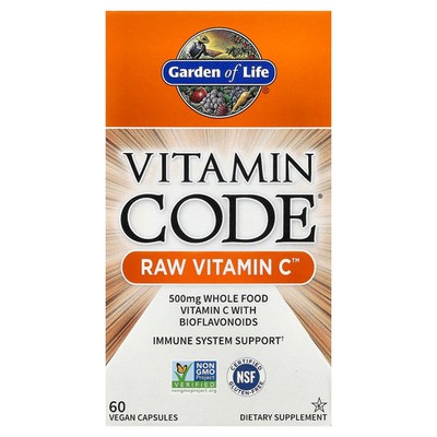 Garden of Life Vitamin Code Raw Vitamin C 60 Vegan Capsules Gluten-Free, Kosher,