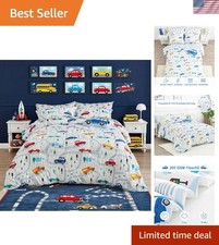 Kids Bed in a Bag Twin Set Microfiber Car Pattern Comforter Sheets Pillow