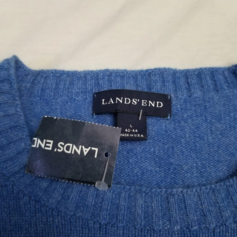Vintage Lands End Sweater Mens Large Blue Wool Cashmere Crewneck Pullover 90s - Image 4 of 4