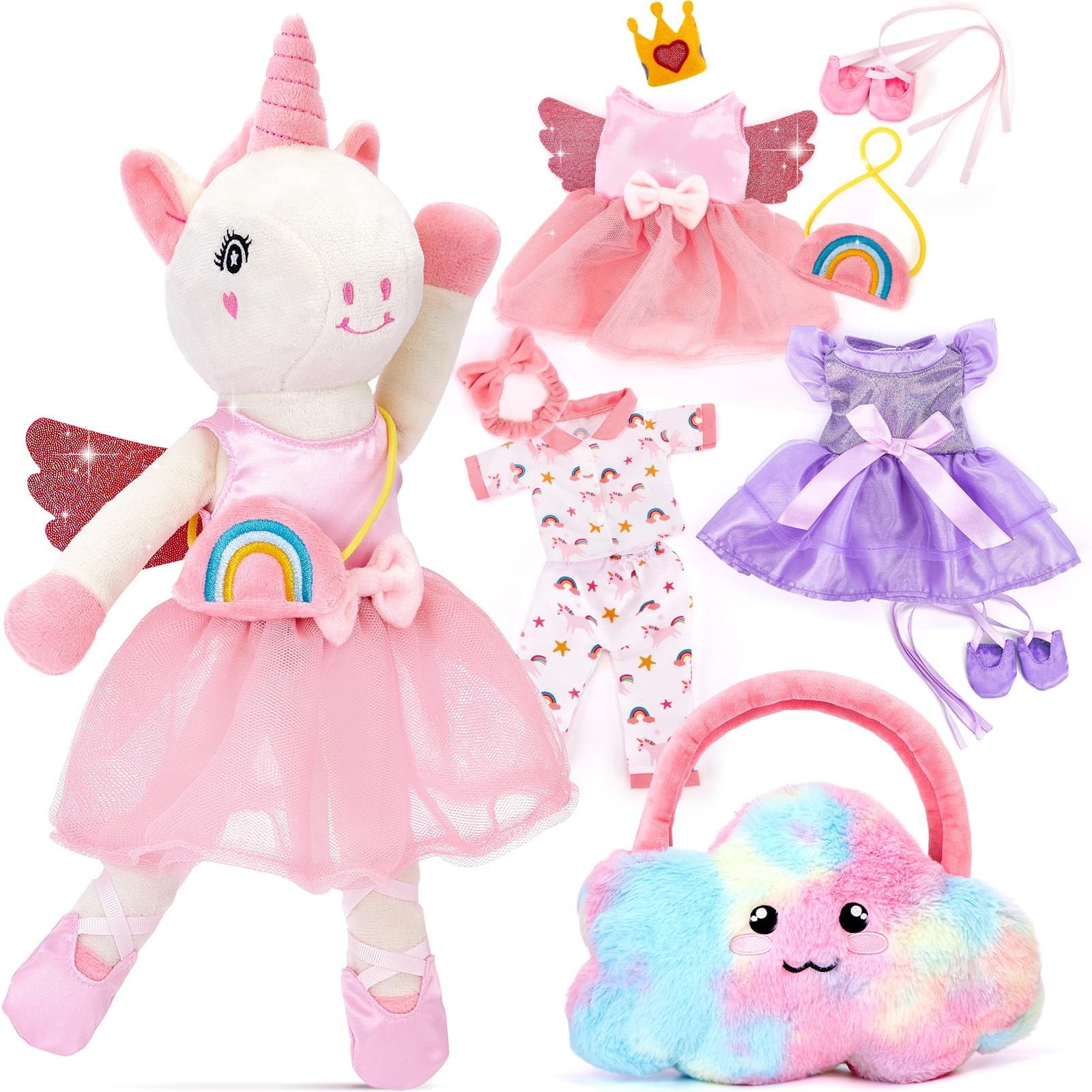 Peluche licorne à habiller pour fille dès 3 ans avec 3 tenues incluses