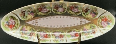 Arnart Import Fragonard Courting Couple Oval Gold Gilded Relish Dish c.1950's