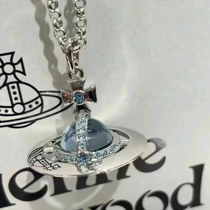 Vivienne Westwood Necklace 3D Silver Orb Pendant With Blue Crystals Box Set - Image 4 of 4