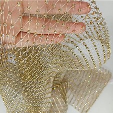 60X90cm Gold Shiny Stretch Crystal Rhinestone Fishnet One Yard Gold 1 yard 