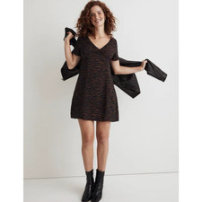 Madewell V Neck Abstract Animal Short Sleeve Mini Dress US Women's 2 New
