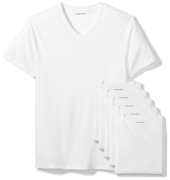 Herren Unterhemd V-Ausschnitt 6Er-Pack Weiß L Atmungsaktiv Baumwolle Essentials-image