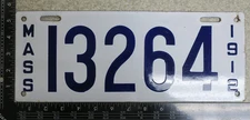 Massachusetts Porcelain 1912 License Plate Tag Ma # Mass #13264 (AYCF)
