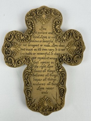 VTG Ceramic Cross w/ 1 Corinthians 13:4-7 Intricate Ornate Bible Wall Art Deco