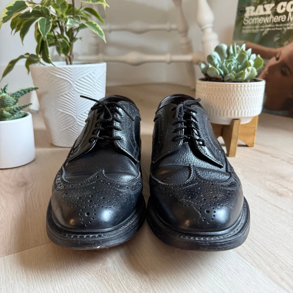 ¡De colección! Zapatos de Vestir Oxford Dexter Hechos en EE. UU. Para Hombres Cuero Negro Punta de Ala Brogue 8 D Foto 2 de 4