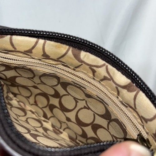 Coach Logo Patent Trim Wristlet Clutch Wallet Brown and Beige - Picture 4 of 5